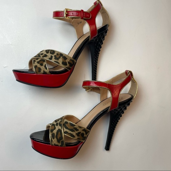 Nine & Co Cheetah Print Open Toe Spiked Stripper Heels - Picture 13 of 14